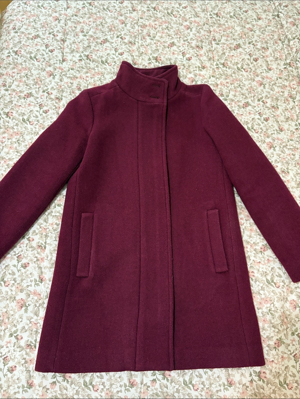J. Crew Women's Burgundy Stand-Collar Wool-Blend Coat
